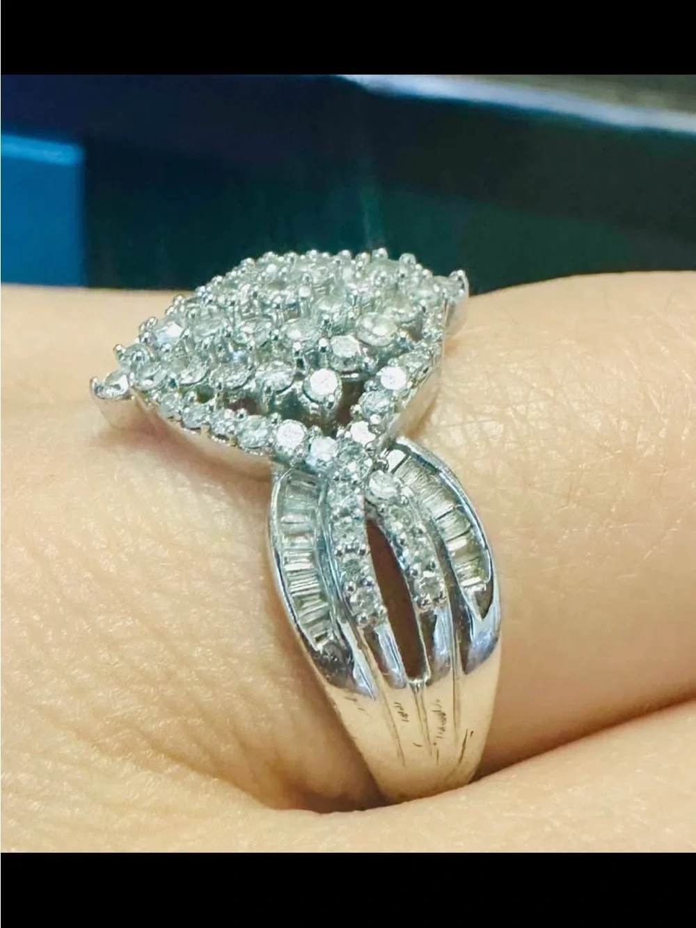 XL Natural Diamond ring band white gold on 925 silver over 1 ct sz 7 or 8 sizabl